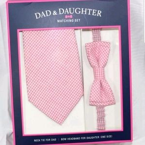 Dad and daughter matching headband and tie pink